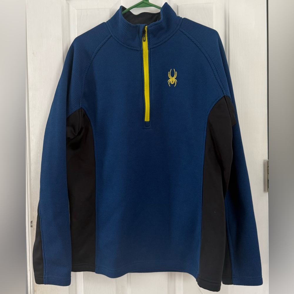 Spyder Blue and Black Pullover with Yellow Neon Zipper Accent